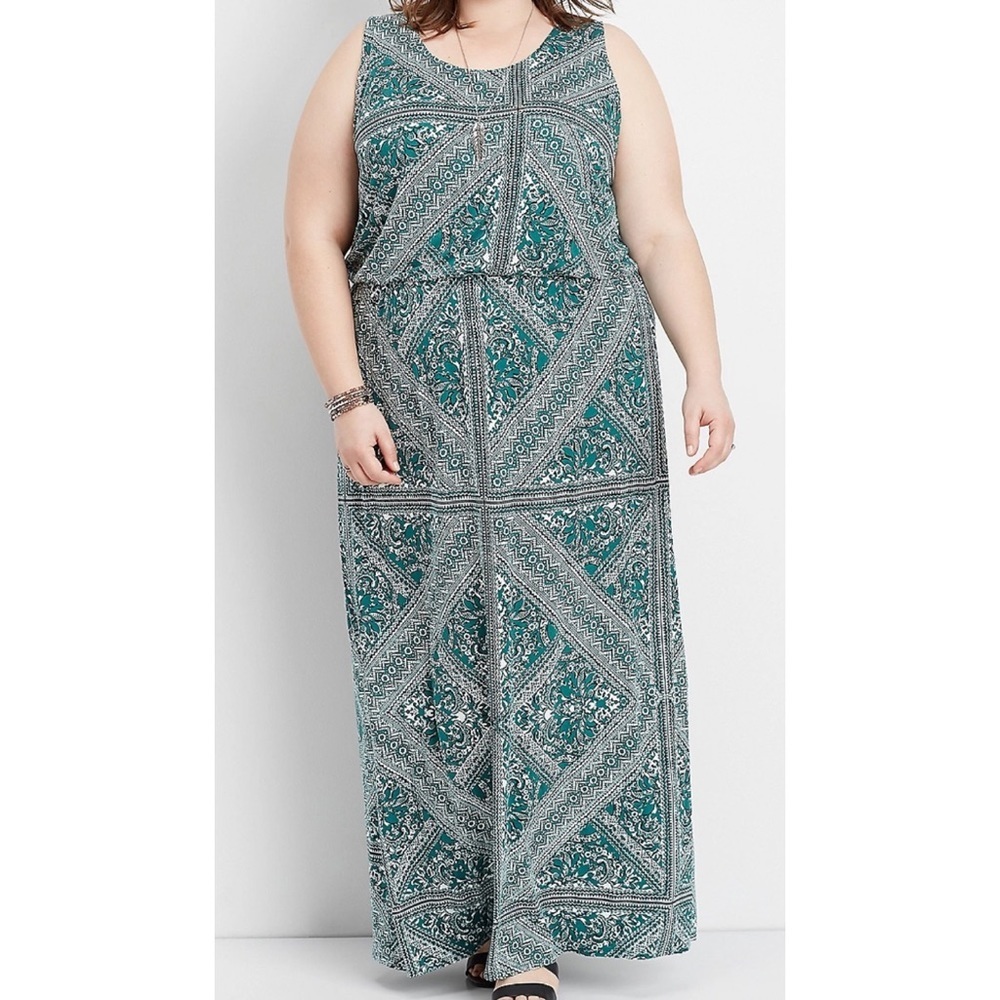 Maurice’s plus size green geo lattice back maxi dress